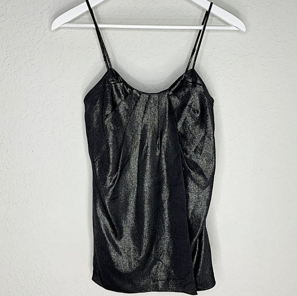Laundry by Design Shimmer Pleated Sleeveless Wrap Cami in Grey  XS